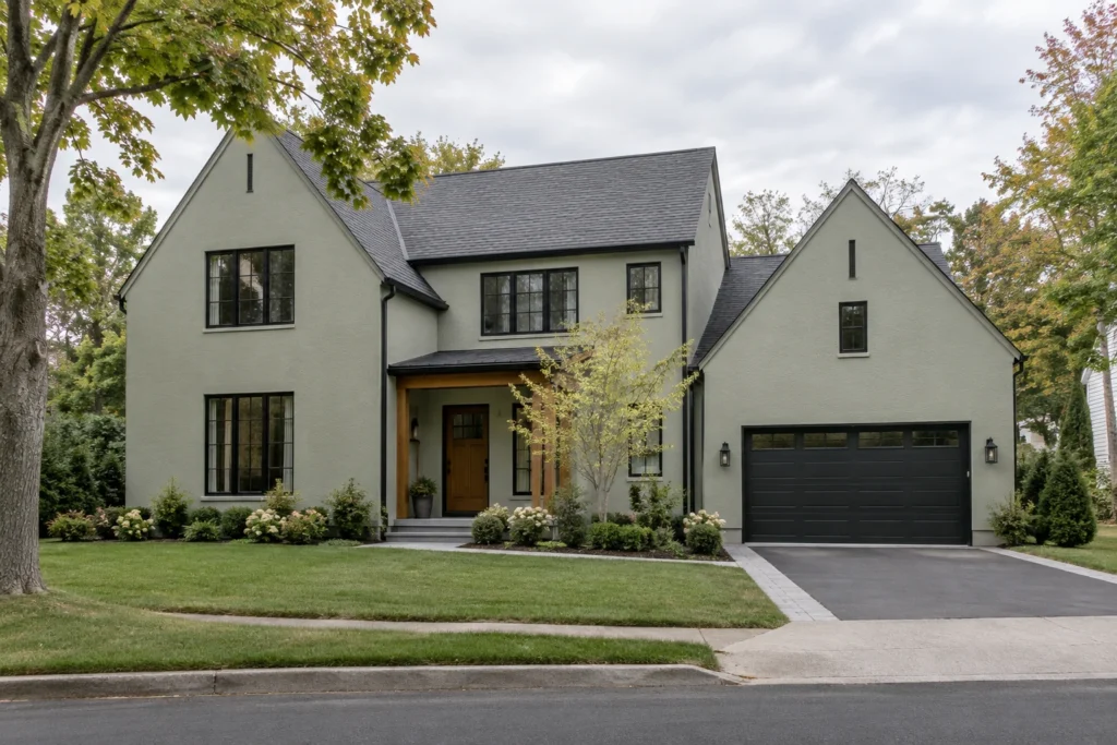 02 light sage stucco house black windows