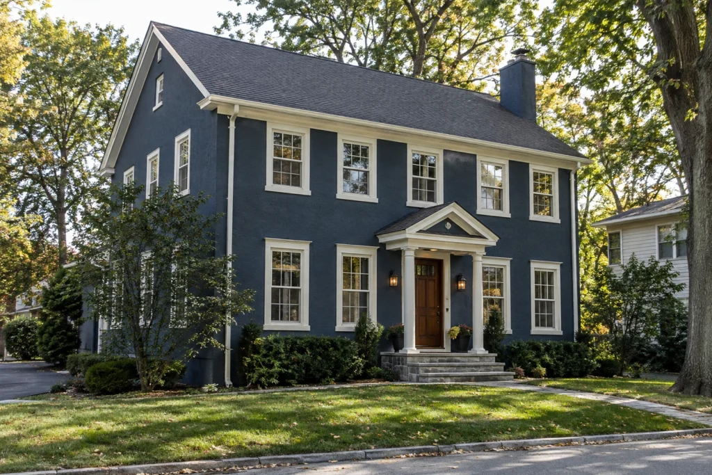 03 navy blue stucco colonial cream trim