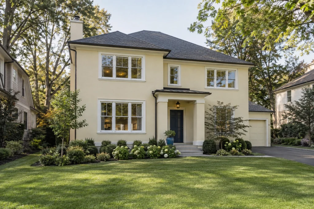 03 pale yellow stucco navy door