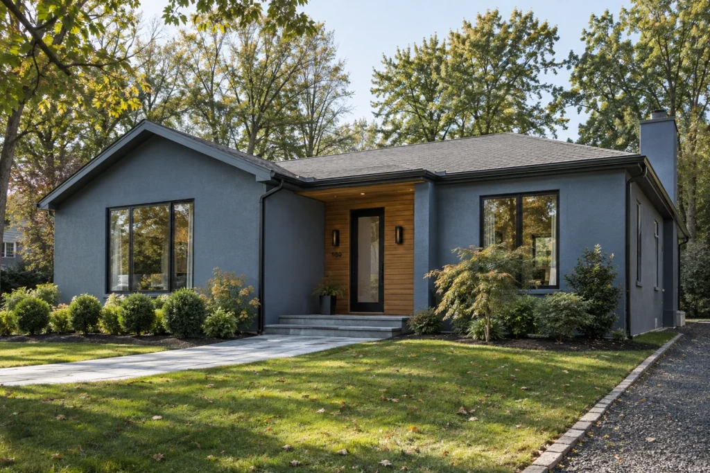 04 slate blue stucco ranch cedar entry