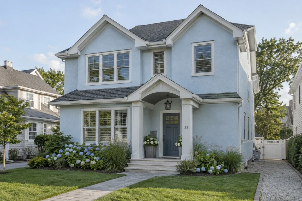 06 ice blue stucco coastal house gray trim