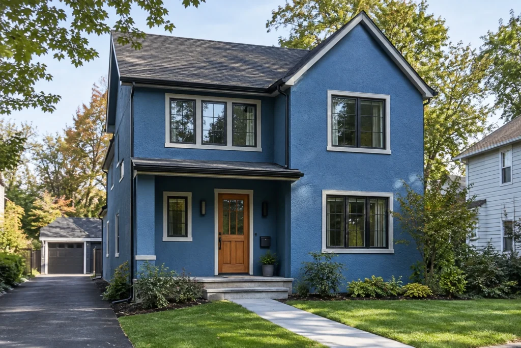 10 muted cobalt stucco house wood door