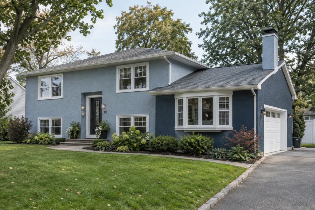 11 two tone blue stucco split level house