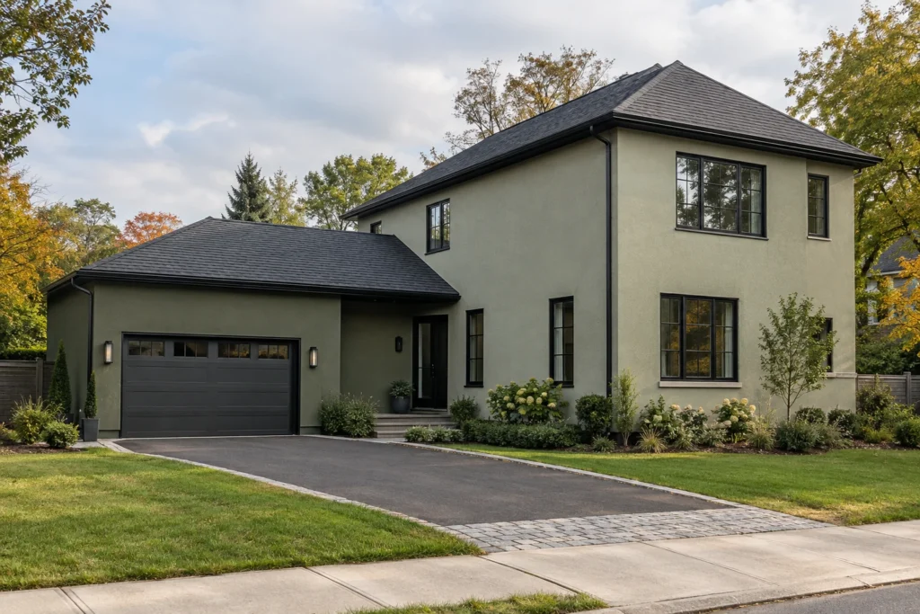 14 two tone sage olive stucco house