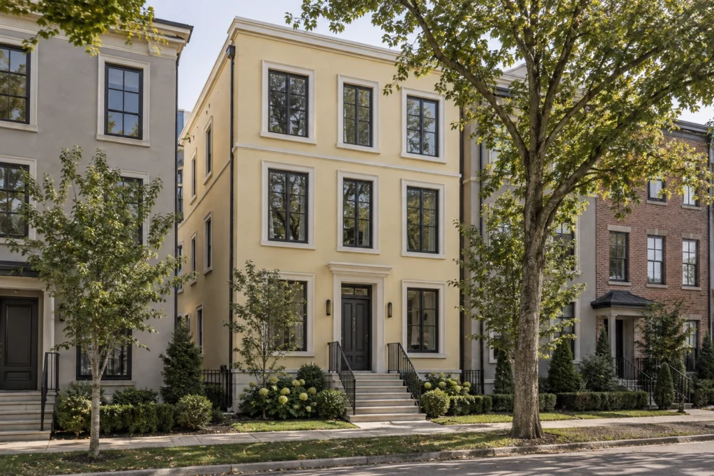 14 yellow stucco modern townhouse