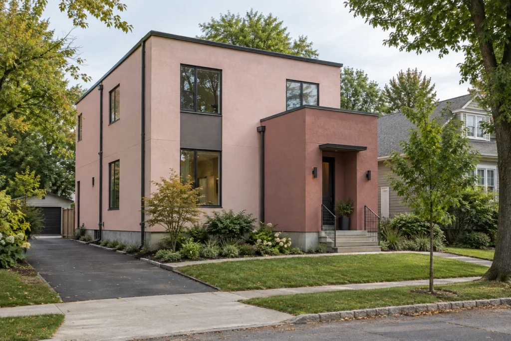 15 two tone pink dusty rose stucco house