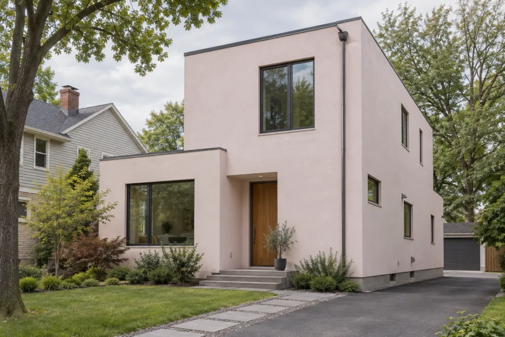 17 near white pink stucco modern house