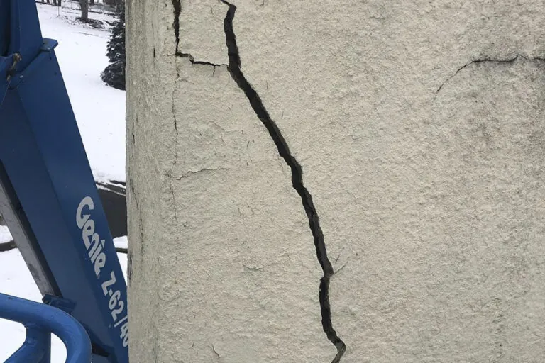 Cracked exterior wall finish before patch repair