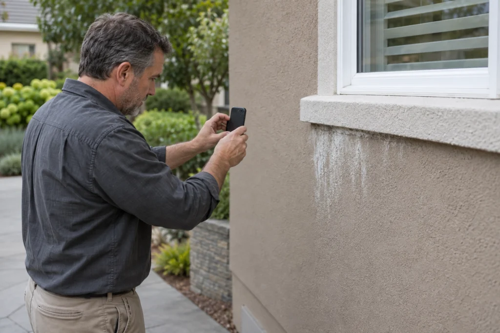 documenting white stains on stucco