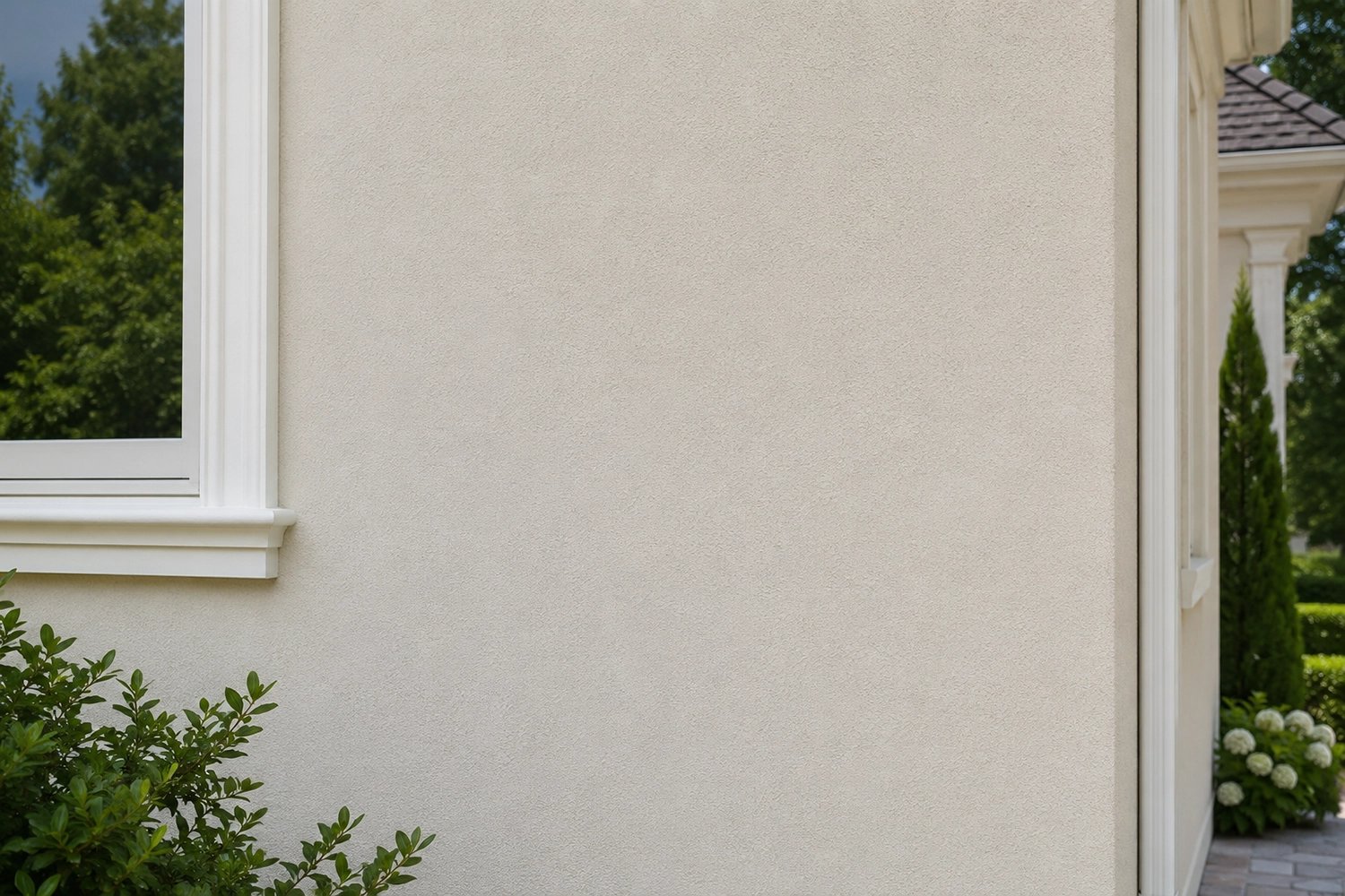 Finished exterior stucco wall after stucco texture matching and seamless stucco repair in NJ