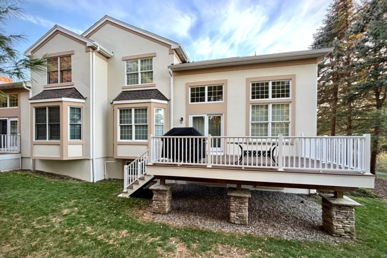 Finished stucco installation and raised deck at the Four Seasons community in Chester, NJ.