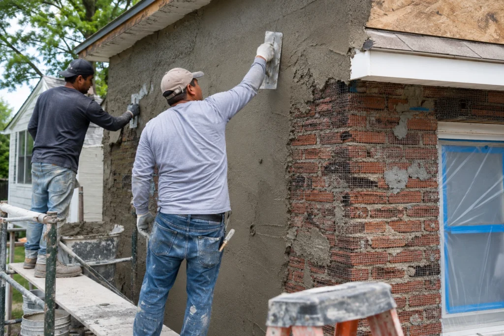 Can You Stucco Over Brick? A New Jersey Homeowner’s Guide 5 applying stucco over brick wall