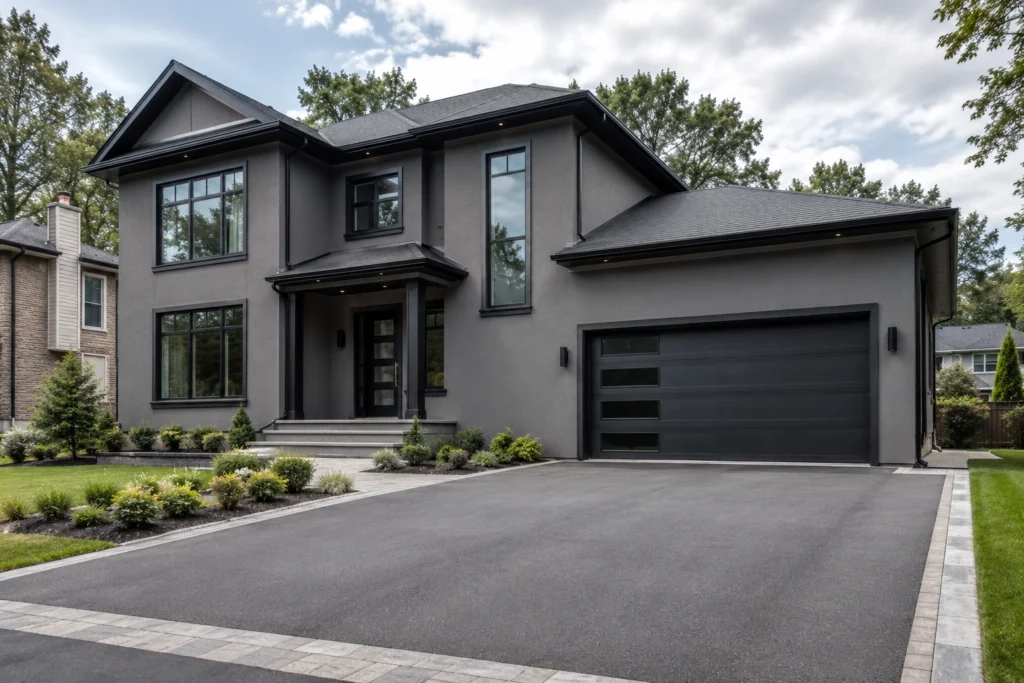 15 Gray Stucco House Ideas: Light, Dark, White Trim & Black Accents 8 medium gray stucco house black trim