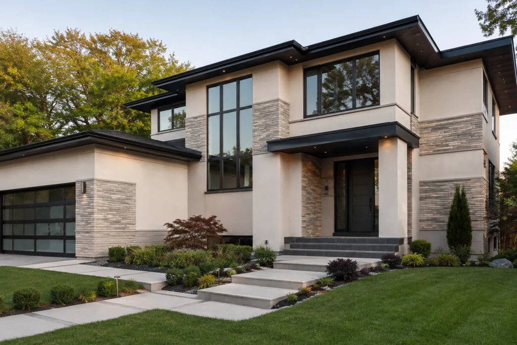 Stucco and Stone Exterior: 15 Ideas for Modern and Traditional Homes 12 modern stucco house with ledgestone