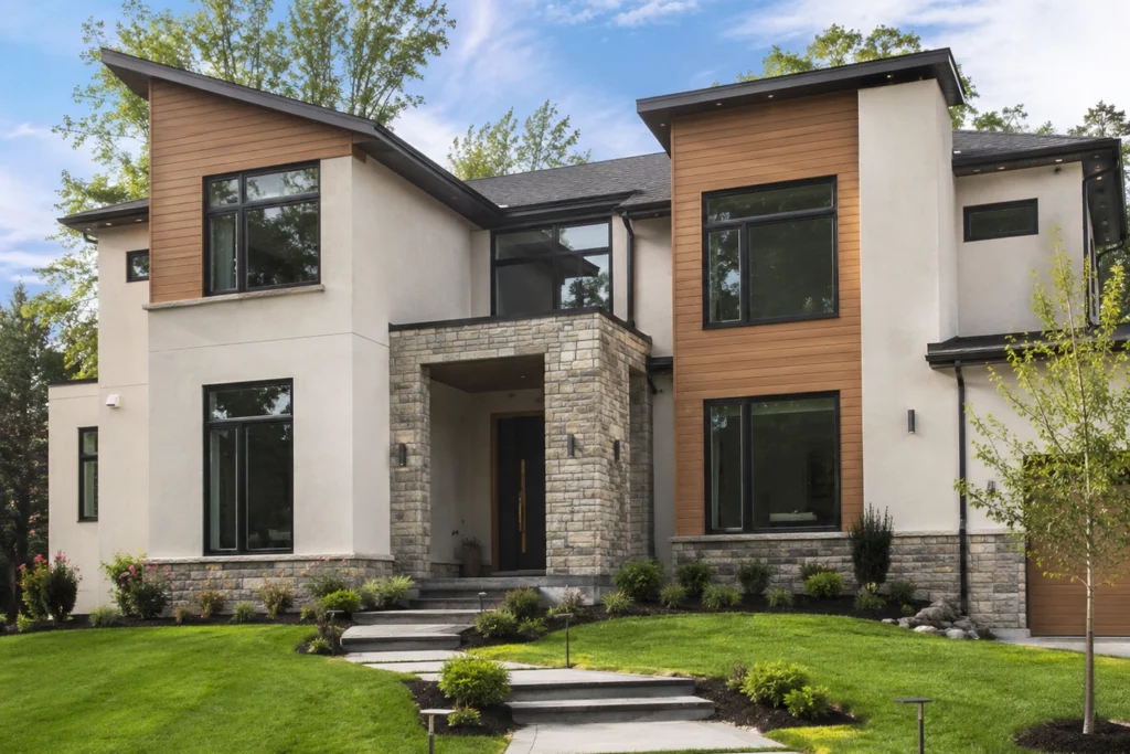 Stucco and Stone Exterior: 15 Ideas for Modern and Traditional Homes 17 modern stucco stone wood house