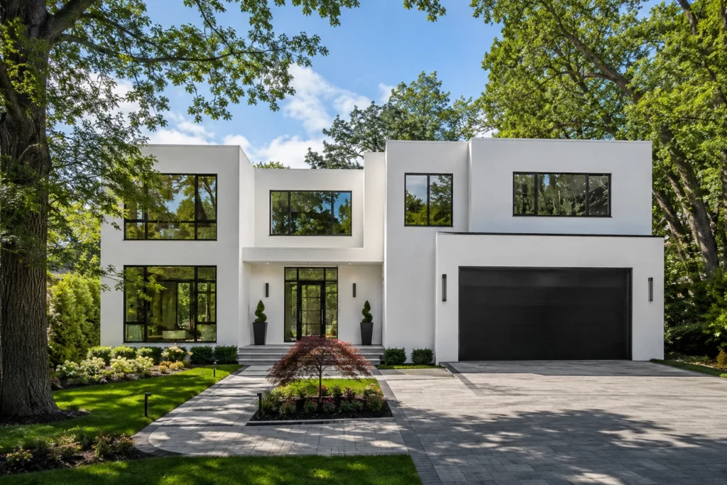 15 White Stucco House Ideas: Black Trim, Windows, Stone & Modern Designs 13 smooth modern white stucco house