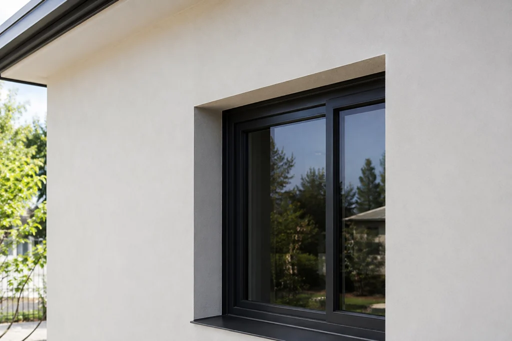 Smooth Stucco Finish: Pros, Cons, Cost & Common Problems 3 smooth stucco finish close up black window