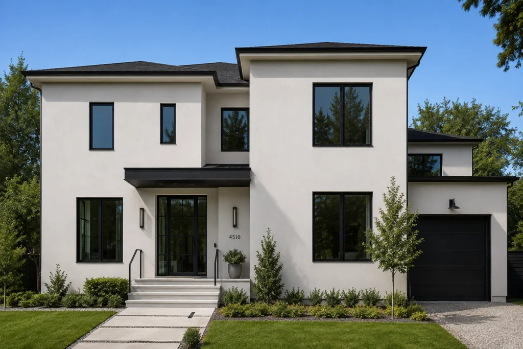 15 White Stucco House Ideas: Black Trim, Windows, Stone & Modern Designs 10 smooth stucco finish modern home exterior