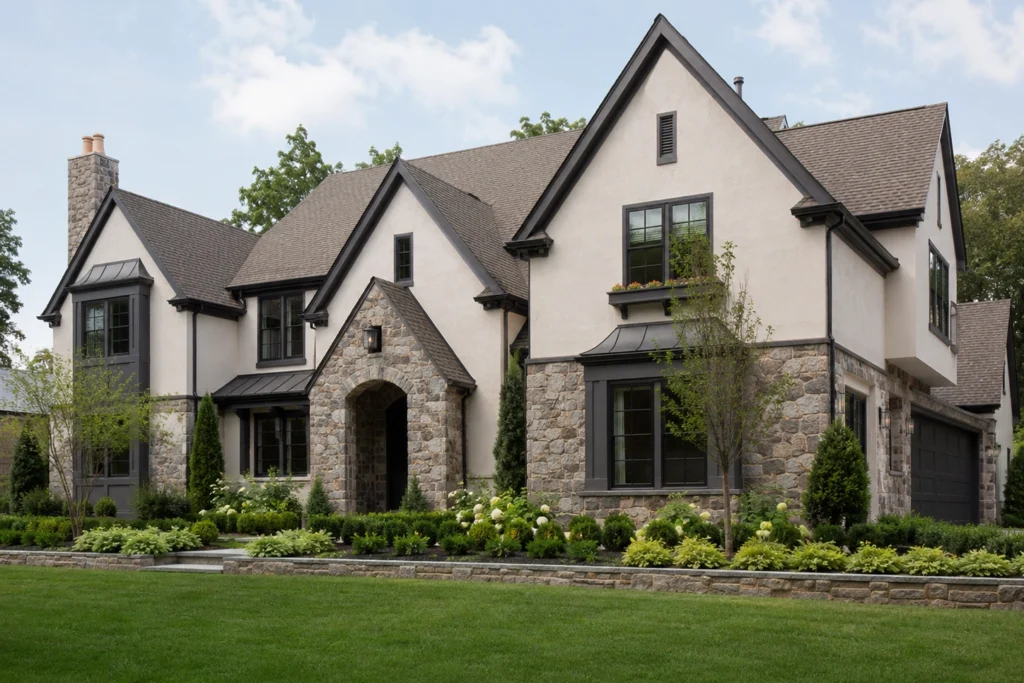 Stucco and Stone Exterior: 15 Ideas for Modern and Traditional Homes 14 tudor inspired stucco stone house