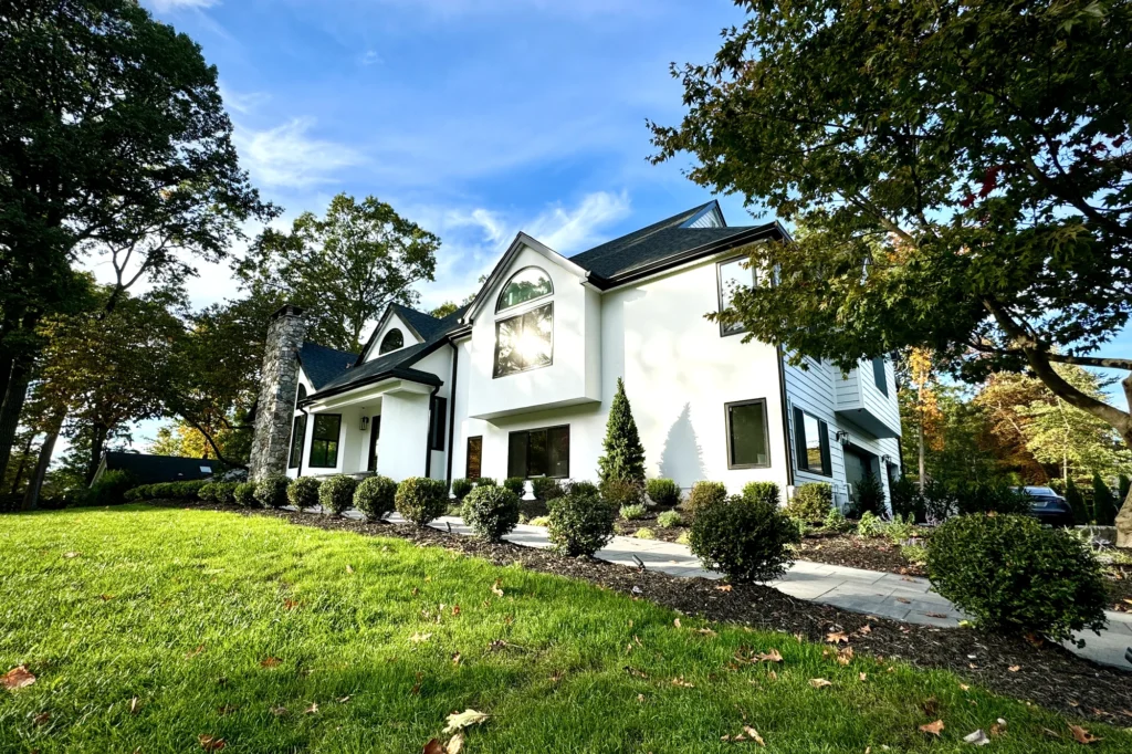 Restored front entrance angle at Upper Saddle River residence in Upper Saddle River, NJ.