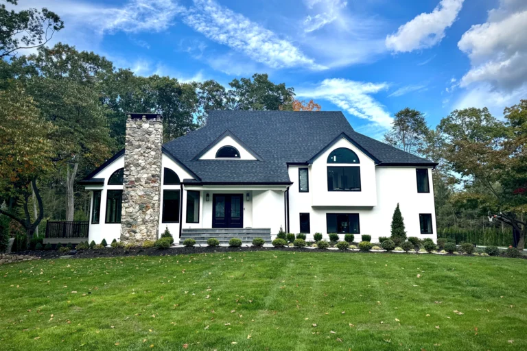 Restored front exterior wide at Upper Saddle River residence in Upper Saddle River, NJ.