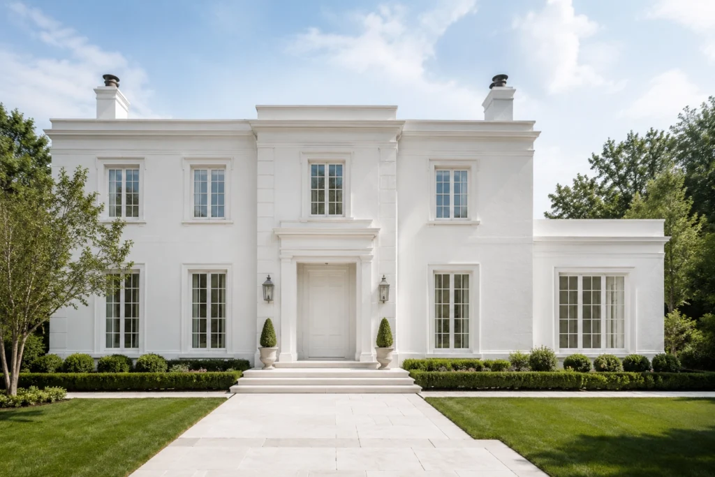 15 White Stucco House Ideas: Black Trim, Windows, Stone & Modern Designs 17 white on white stucco house subtle shadow lines