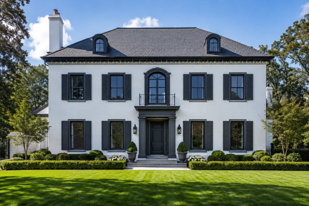 15 White Stucco House Ideas: Black Trim, Windows, Stone & Modern Designs 9 white stucco house charcoal trim