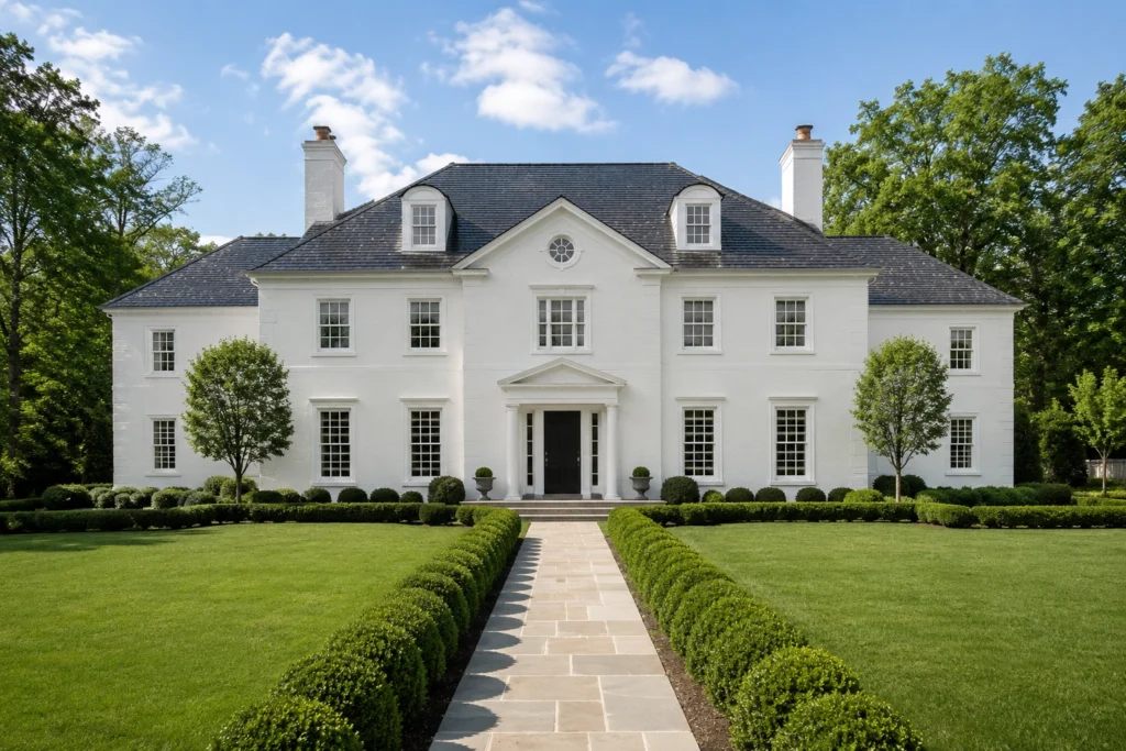 15 White Stucco House Ideas: Black Trim, Windows, Stone & Modern Designs 12 white stucco house dark roof white trim